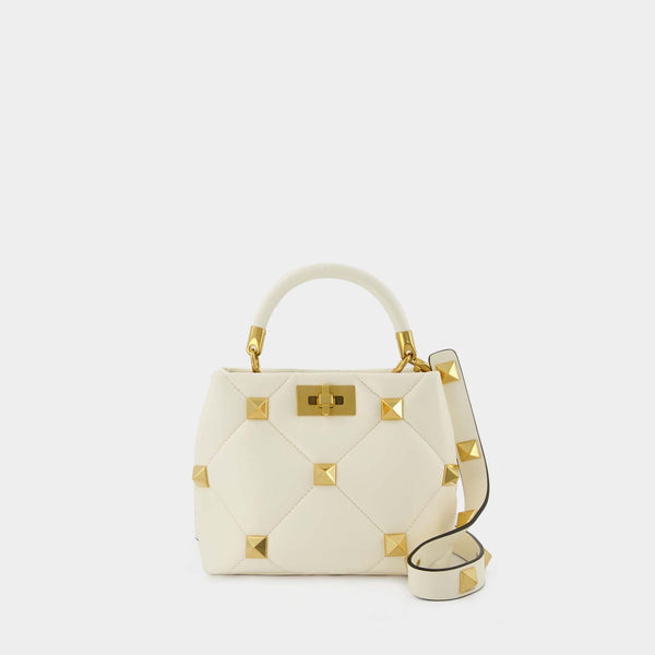 Sac À Main Roman Stud Small - Valentino Garavani - Cuir - Ivoire