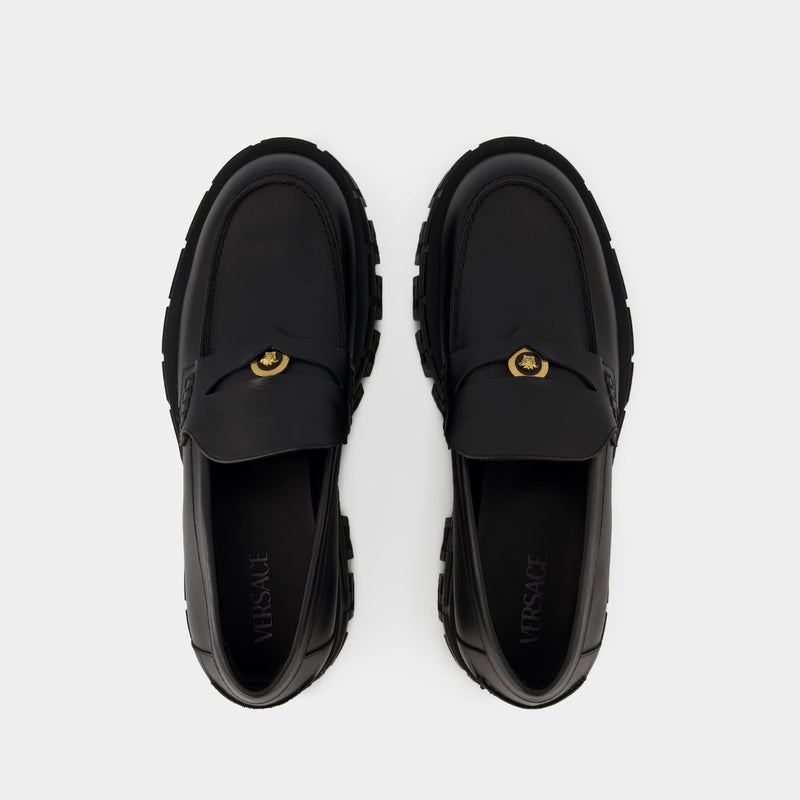 Mocassins Greca Border Rubber Sole - Versace - Cuir - Noir