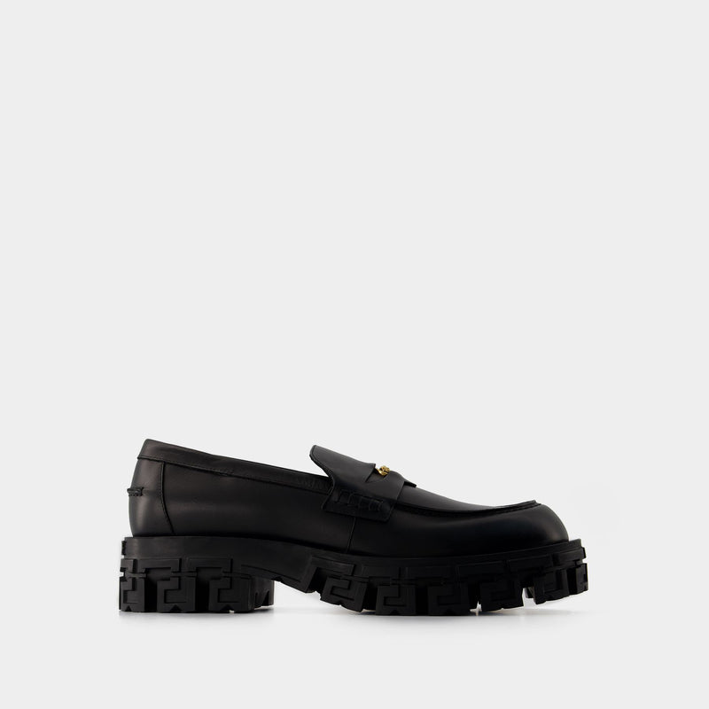 Mocassins Greca Border Rubber Sole - Versace - Cuir - Noir