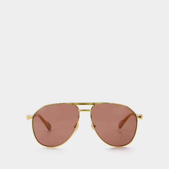 Lunettes De Soleil - Gucci - Métal - Doré/Marron
