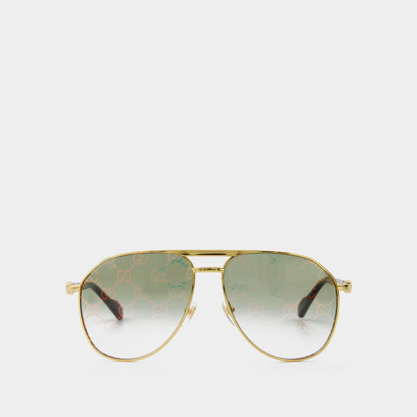 Lunettes De Soleil - Gucci - Métal - Doré/Vert