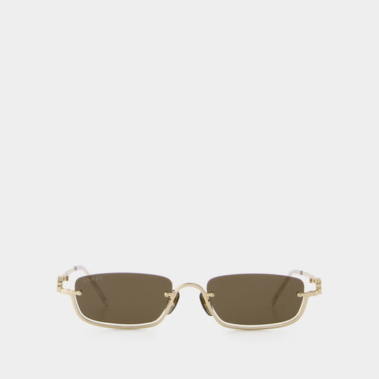 Lunettes De Soleil - Gucci - Métal - Doré/Marron