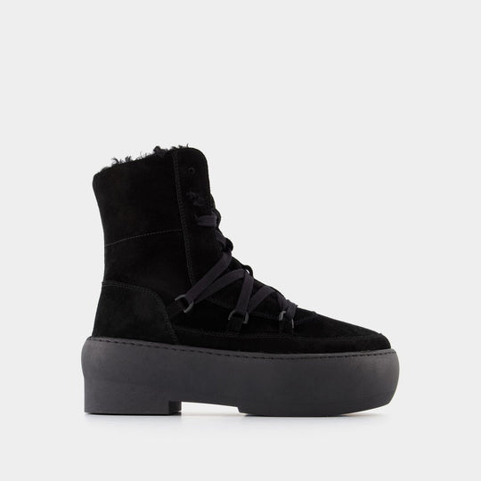 Bottines Chunky Sole à Lacets en Cuir Noir