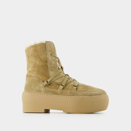 Bottines Chunky Sole à Lacets en Cuir Beige