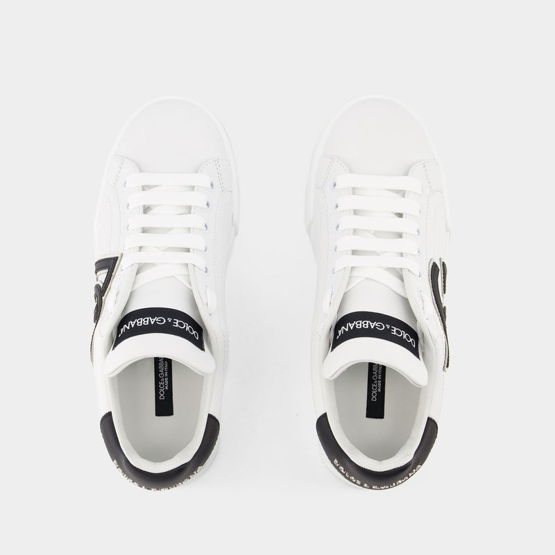Sneakers Portofino Logo-Print - Dolce&Gabbana - Cuir - Noir/Blanc