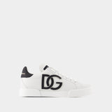 Sneakers Portofino Logo-Print - Dolce&Gabbana - Cuir - Noir/Blanc