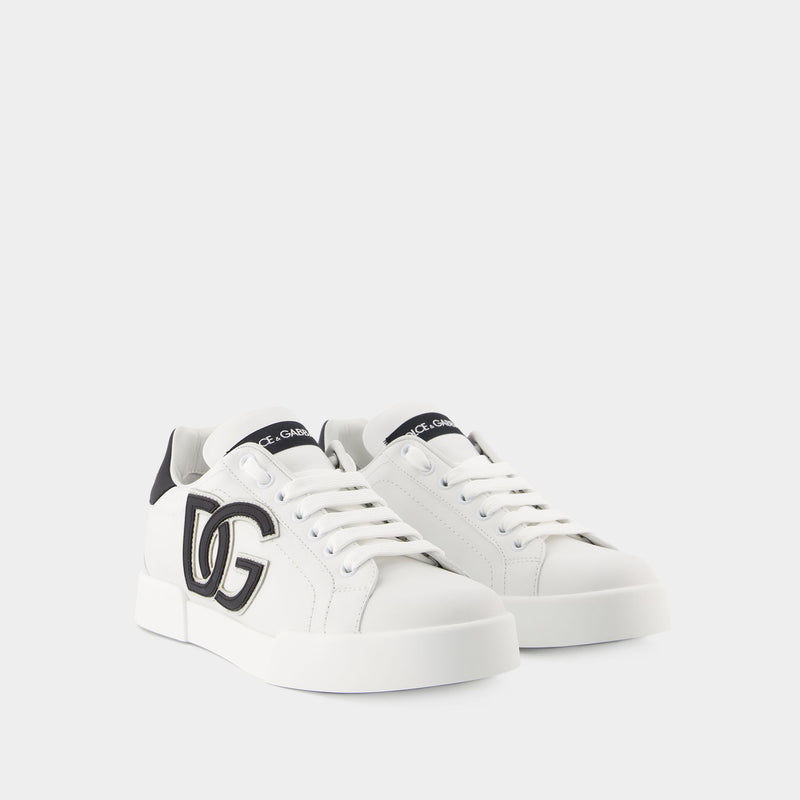 Sneakers Portofino Logo-Print - Dolce&Gabbana - Cuir - Noir/Blanc