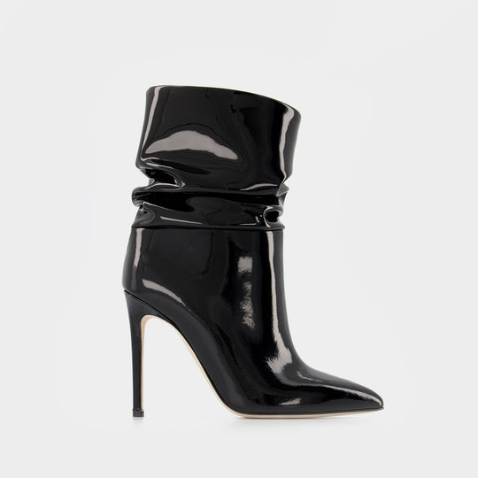 Bottines Stiletto Slouchy en Cuir Verni Noir