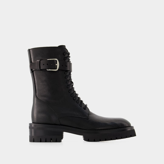 Bottes Cisse Combat - Ann Demeulemeester - Cuir - Noir