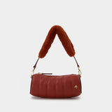 Sac Mini Padded Cylinder en Cuir/Fausse Fourrure Rouge