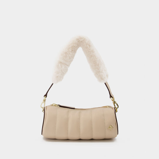 Sac Mini Padded Cylinder en Cuir/Fausse Fourrure Ivoire