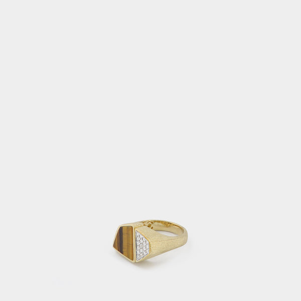 Bague Esteve en or 9 ct, œil de tigre et diamants