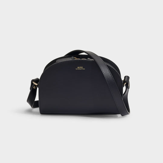 Sac Demi-Lune Mini Noir en cuir de veau lisse