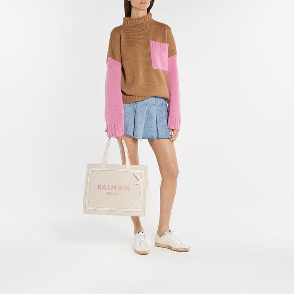 Hobo Bag B-Army - Balmain - Toile - Crème/Rose