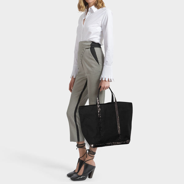 Cabas L + Zippé en Toile Noire et Sequins