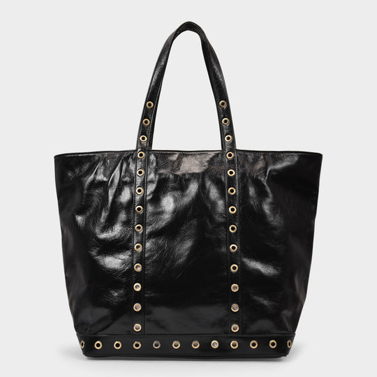 Sac Cabas Moyen en Cuir Craquelé Noir