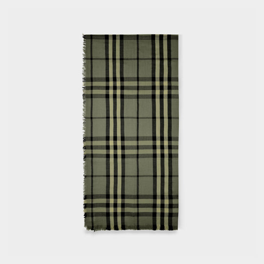 Écharpe Check en Cachemire Kaki