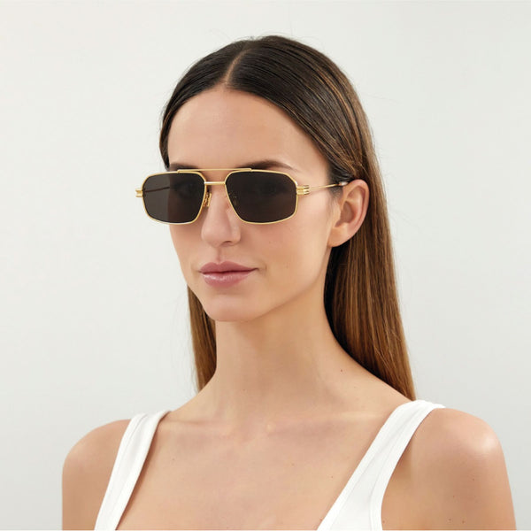 Lunettes de Soleil en Métal Doré/Gris