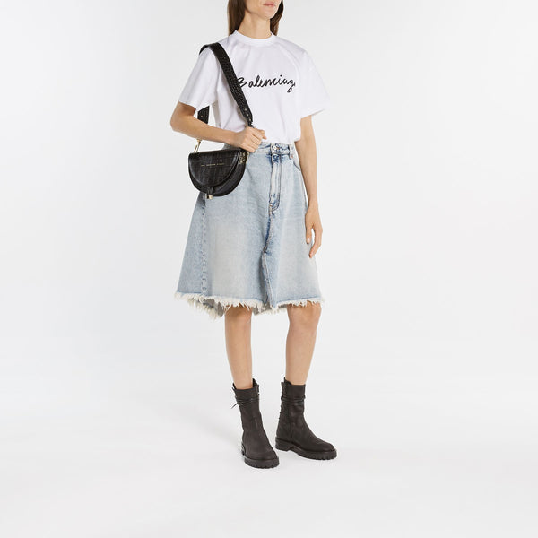 Sac Hobo Saddle - Chylak - Cuir Embossé Croco - Noir Glossy