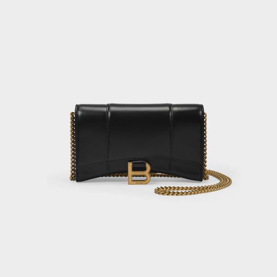 Portefeuille Hourglass sur chaine en Cuir Noir