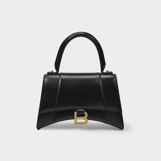 Sac Hourglass S en Cuir Noir Brillant