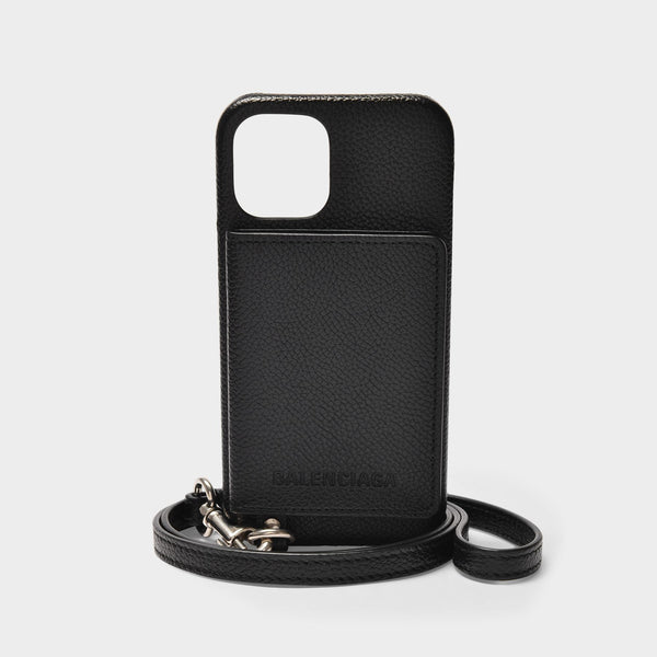 Mini Sac Etui pour Smartphone en Cuir Grainé Noir