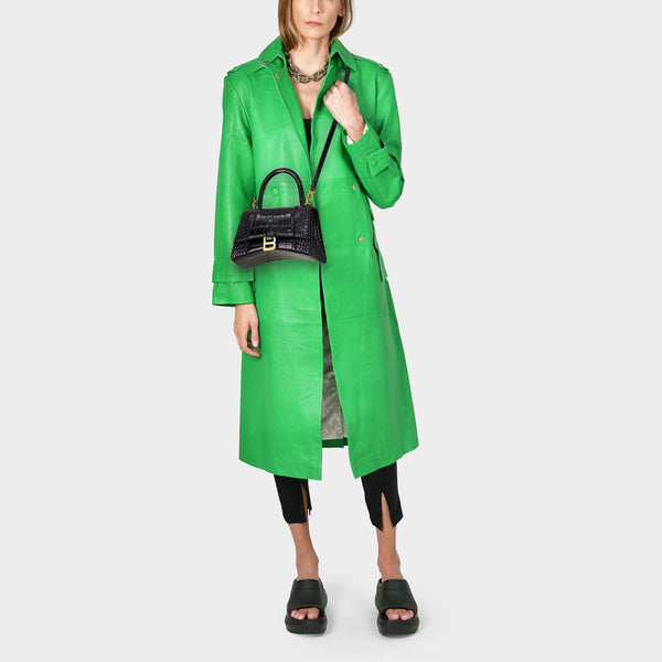 Sac Hourglass Top Handle S en Cuir Embossé Crocodile Noir