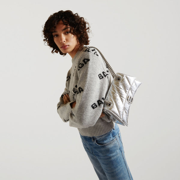 Sac Crush Avec Chaîne en Cuir Métalissé Argent
