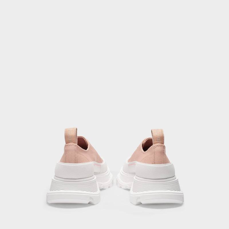 Sneakers Tread Slick en Cuir Rose Magnolia, Détail Blanc et Semelles Rose Magnolia en Caoutchouc