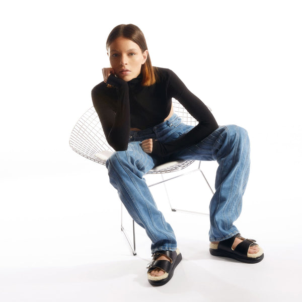 Sandales hybrid en Cuir Noir et Shearling
