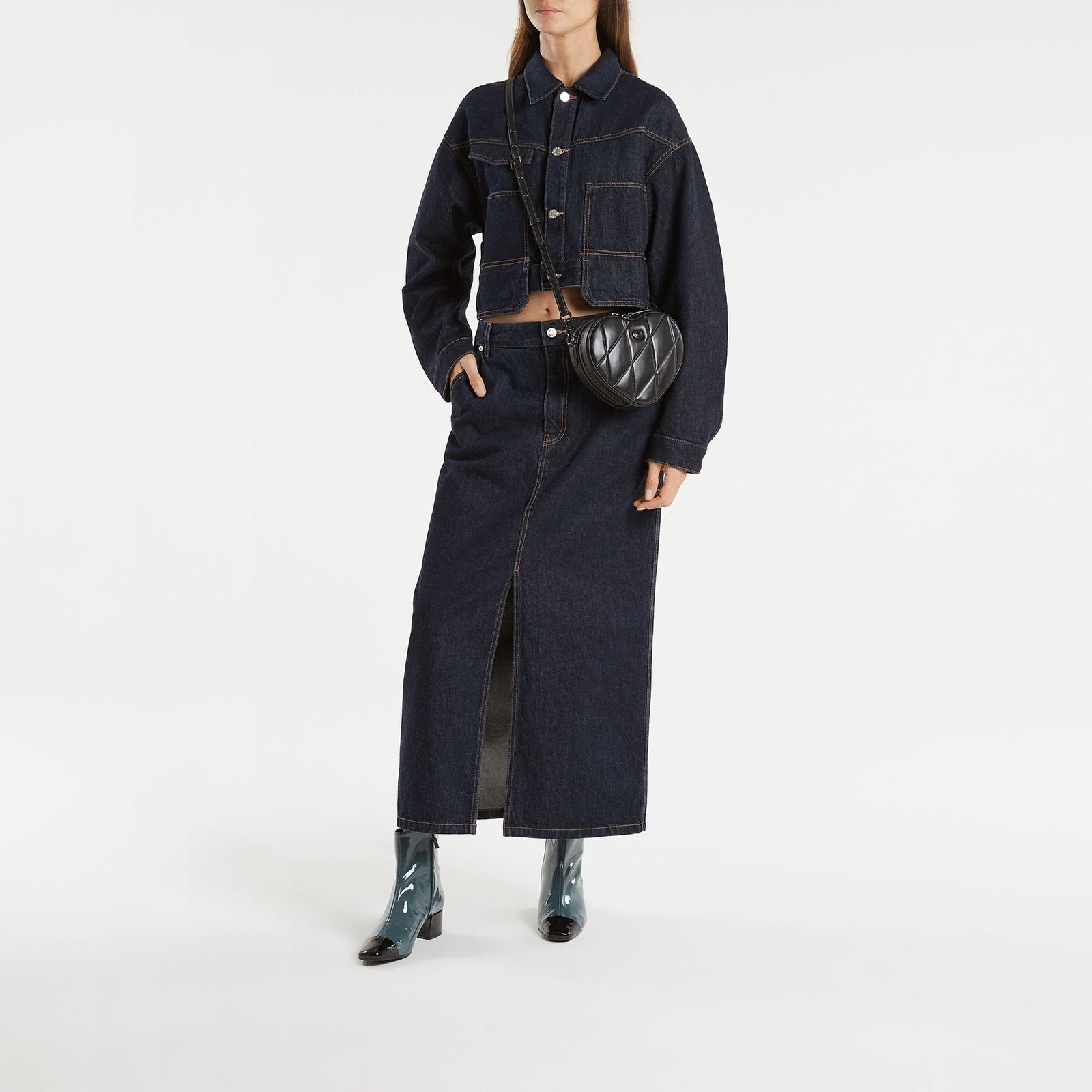 Bottines Estime Carel Cuir Verni Bleu Gris/Noir