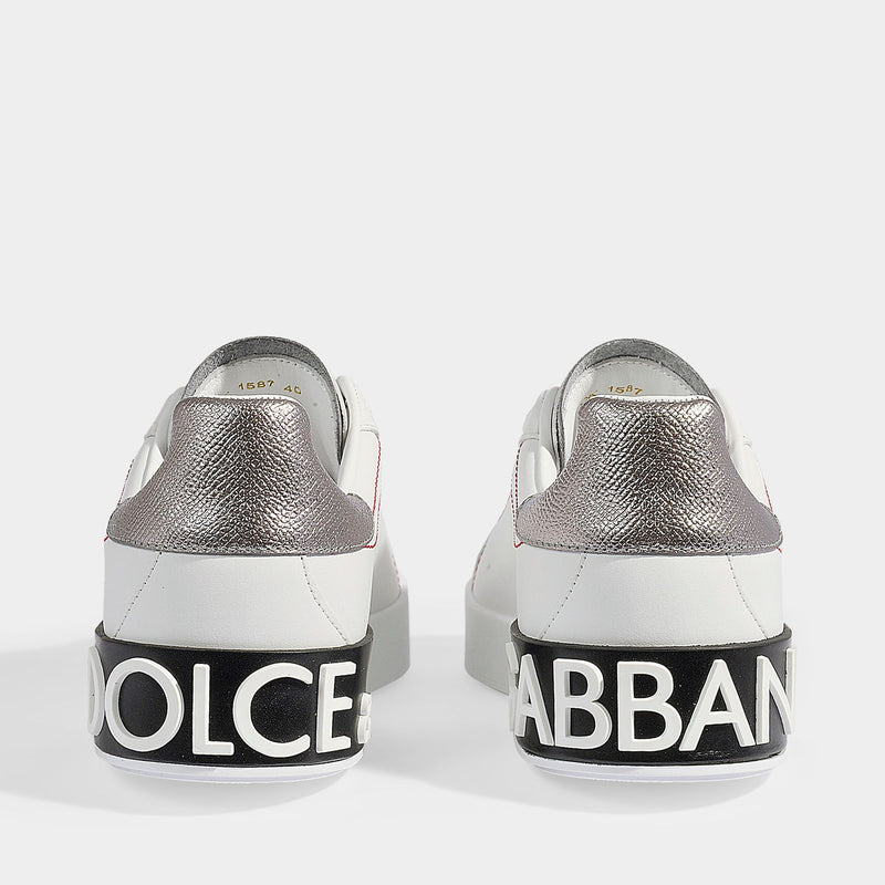 Sneakers Portofino - Dolce & Gabbana - Cuir - Blanc/Argenté