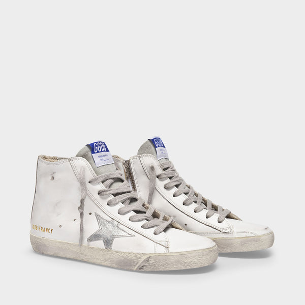 Baskets Francy en Cuir Blanc et Argent