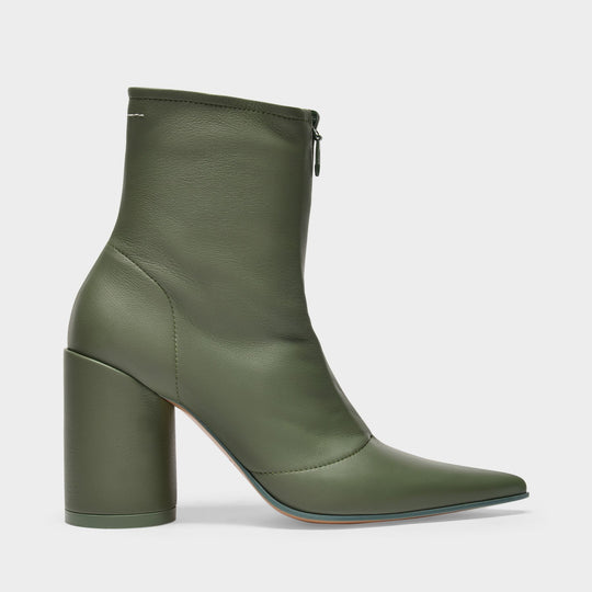 Bottines à Talons en Cuir Vert