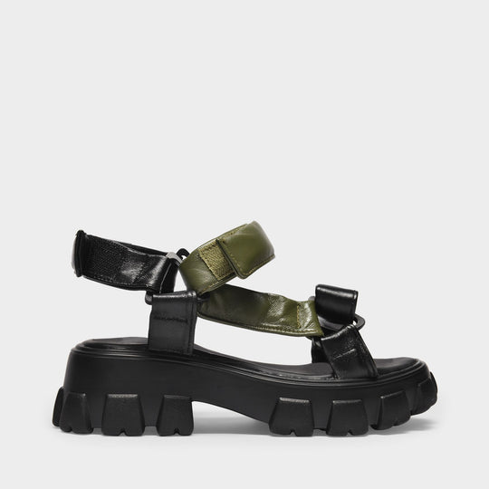 Sandales Trekky Sporty en Cuir Noir et Khaki