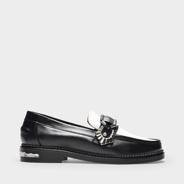 Mocassins en Cuir Noir et Blanc