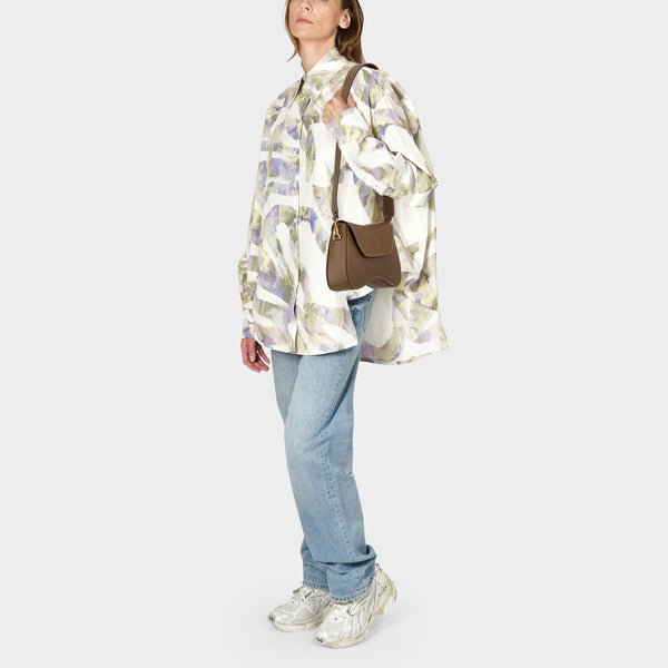 Sac Space en Cuir Marron et Surpiqure Blanche