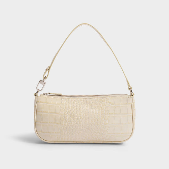 Sac Hobo Rachel - By Far - Cuir Embossé Croco - Crème