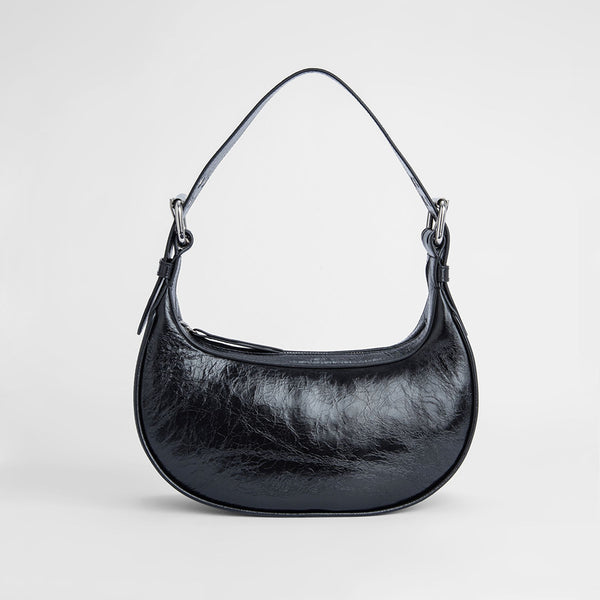 Sac Soho en Cuir Froissé Noir