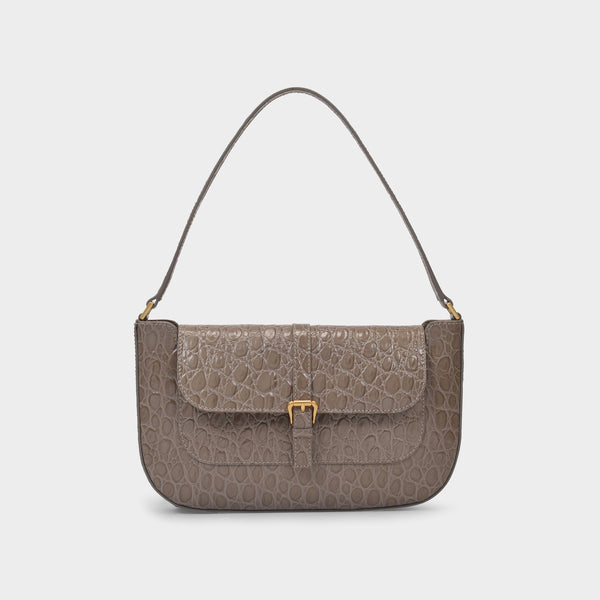 Sac Miranda en Cuir Embrossé Crocodile Gris