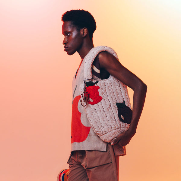 Tote Bag Apple Knitted Shopper - J.W. Anderson - Coton - Beige