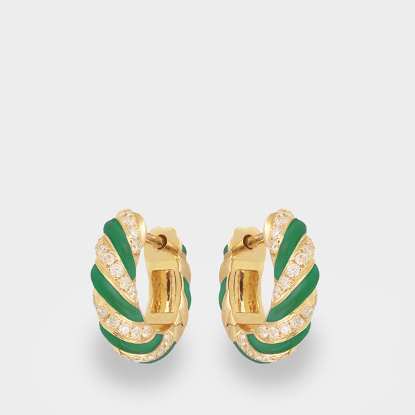 Boucles d'oreilles Torsade en or 9 ct, émail vert malachite et diamants