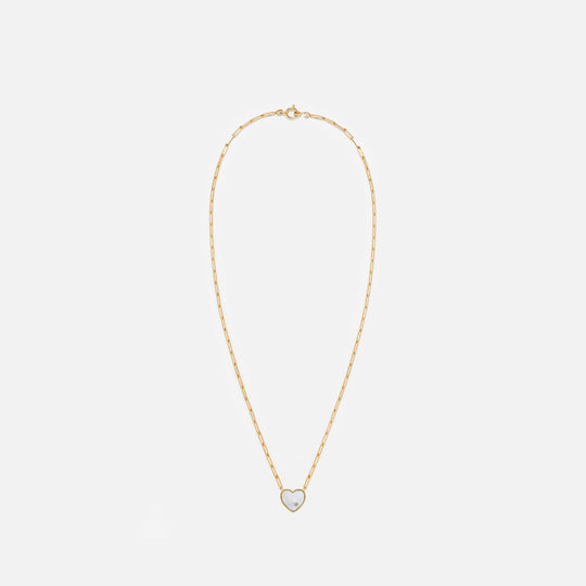 Collier Solitaire Pm Coeur en or 9 ct, nacre et diamant