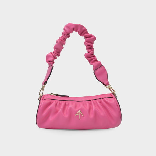 Sac Ruched mini Cylinder en Cuir Rose
