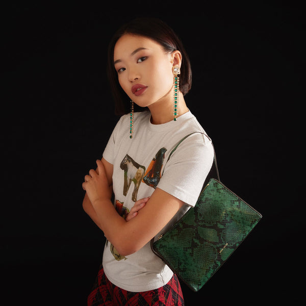 Sac Prism en Cuir Embossé Serpent Vert