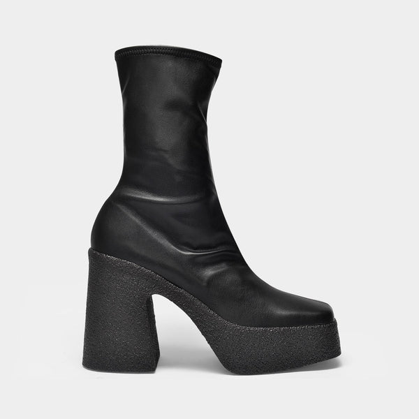 Boots à Plateforme en Cuir Synthétique Noir