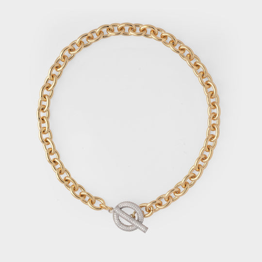 Collier Pave T-bar Chain en Laiton Plaqué Or 16K et Zircons