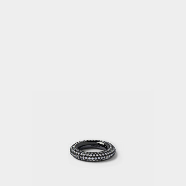 Bague Doughnut Pavée en Argent Noir