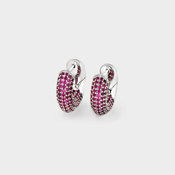Boucles d'Oreilles Pavées Hoop One-touch en Argent Violet