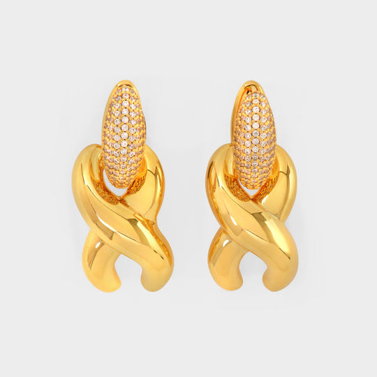 Boucles D'Oreilles X Drop Cubic E en Laiton Plaqué Or